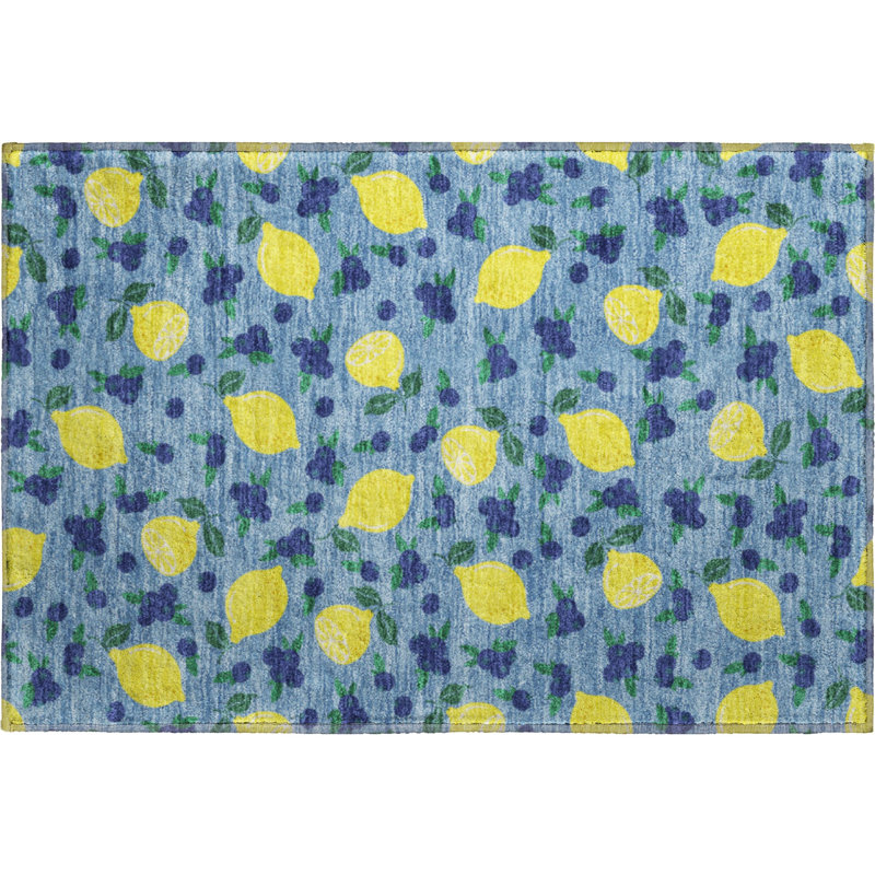 Premium Machine Washable Mayfield  Fruits Rug, 1'8" x 2'6", Denim