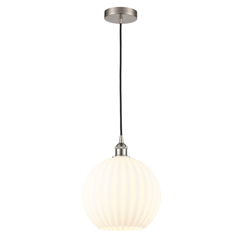 Edison Venetian 1 Light Cord Hung Pendant-616-G1217, 13.5" H x 12" W x 12" D, Brushed Satin Nickel