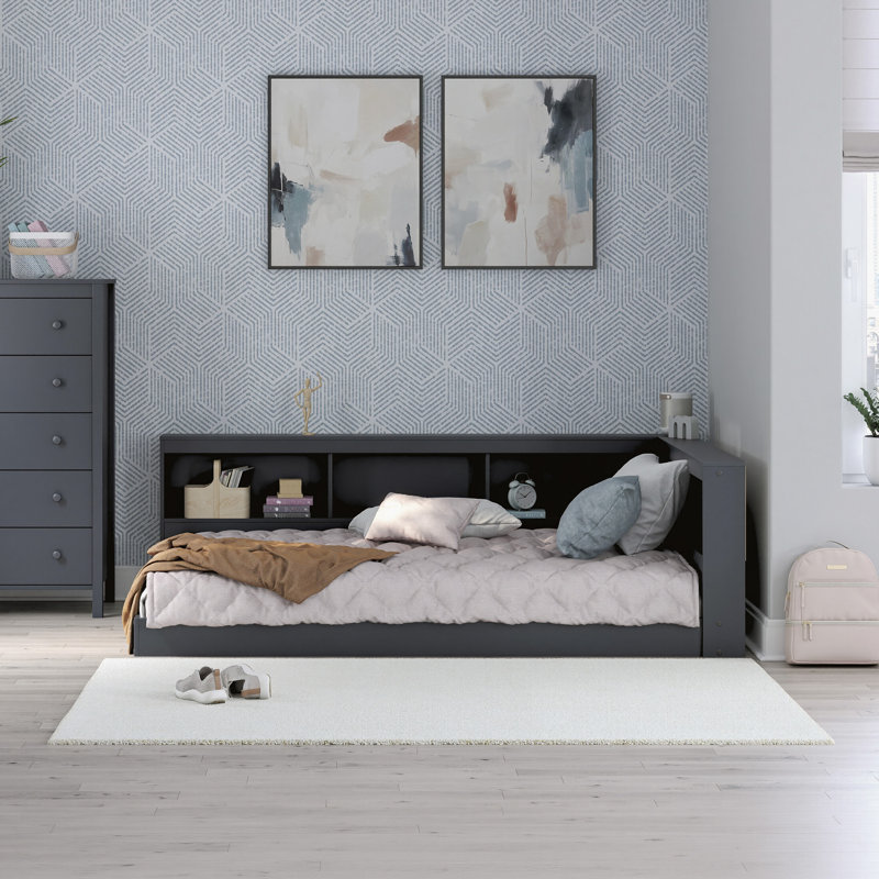 Lit en peluche avec bibliothèque, Double, Bleu