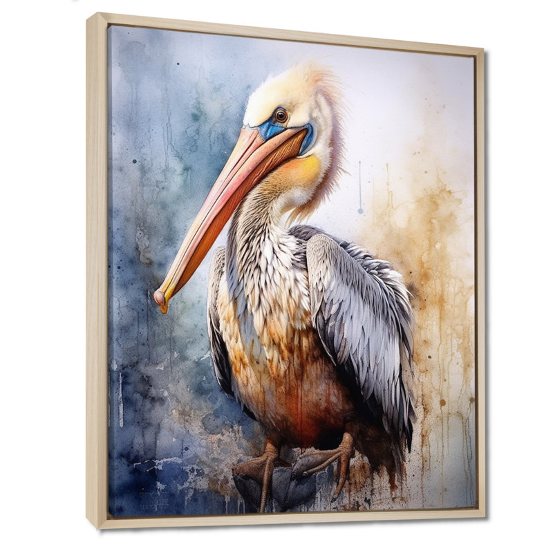Majestic Pelican I - Imprimé, H 32 po x l 16 po x P 1 po, Cadre flottant érable