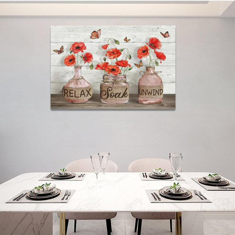 «Farmhouse Poppy», art mural 16 x 24 pour salle de bain