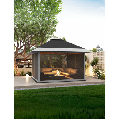 12 x 12 FT Outdoor Gazebo,Heavy Duty Double Roof Patio Gazebo with Netting and Curtains,Outdoor Patio Canopy for Deck Backyard Garden Lawns