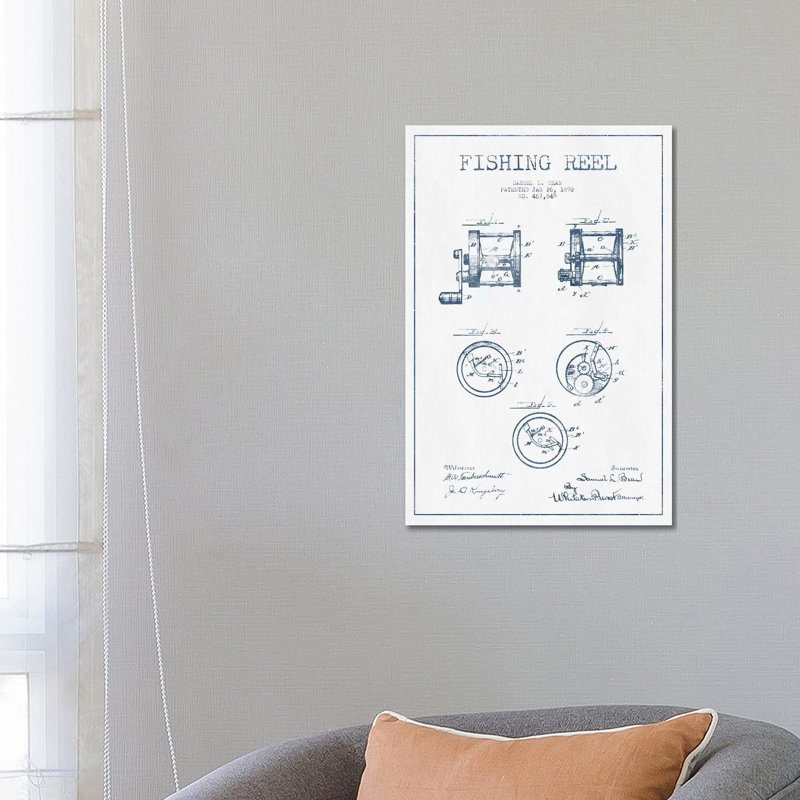 Samuel L. Bean Fishing Reel Patent Sketch (Ink) by Aged Pixel - Wrapped Canvas Print, 66.04 cm H x 45.72 cm W x 1.91 cm D