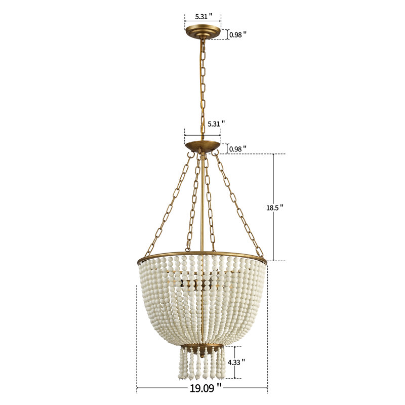 Lustre de panier à perles en or antique de 19 pouces