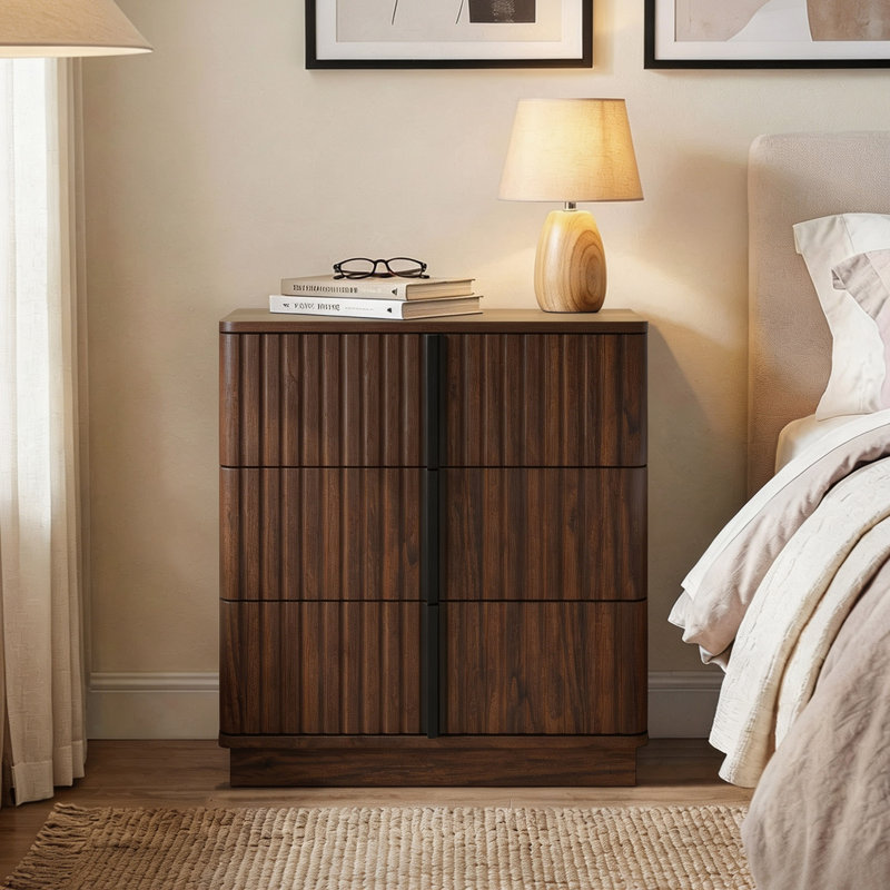 Table de chevet à 3 tiroirs Modern Modern, 1-Piece, Walnut