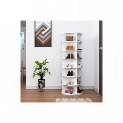 Étagère à chaussures rotative à 7 niveaux, présentoir à chaussures tournantes, carrousel rond de rangement pour chaussures 360, organisation de placard à chaussures à rotation verticale, cadeau pour la fête des mères (BLANC)