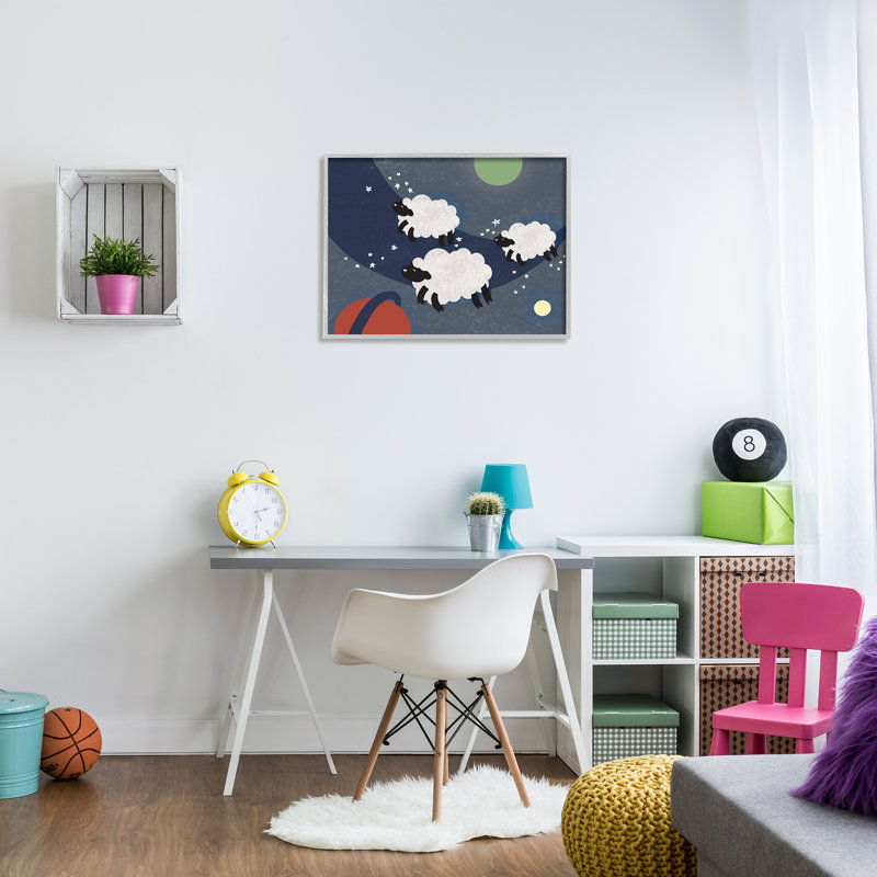 " Sheep In Space " by Daphne Polselli, 24" W x 30" H, Farmhouse Gray Framed Giclee