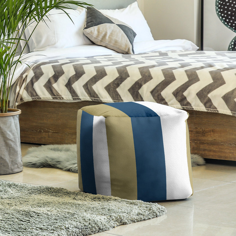 Upholstered Ottoman, Gold/Blue/White