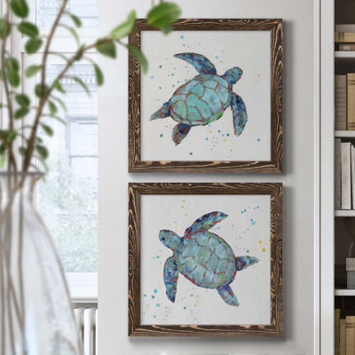 " Bubbly Blue Turtle I " 2 Piece Art Color Photography Painting
