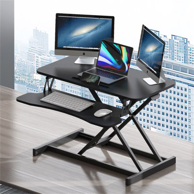 32 Inch Desk Converter, Height Adjustable Sit To Stand Riser, Dual Monitor And Laptop Workstation With Wide Keyboard Tray