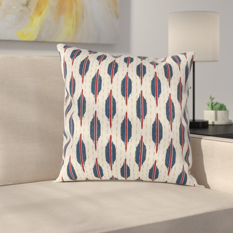 Oreiller 100% coton Kantha, 20 po x 20 po, Bleu sarcelle / crème / bleu marine / bourgogne, Mélange de duvet