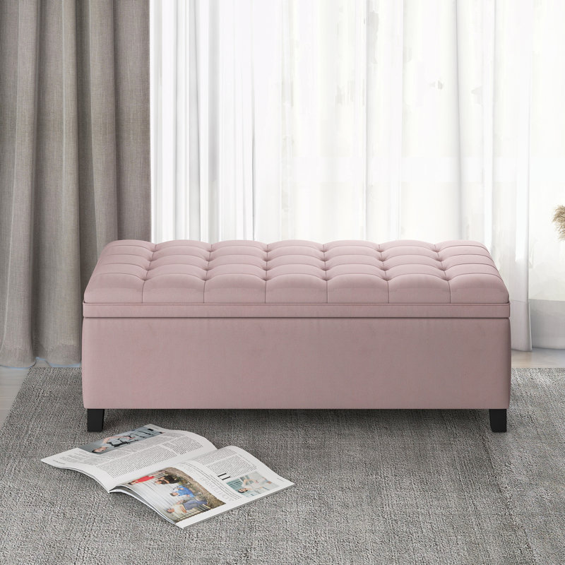 Droitwich Linen Blend Upholstered Storage Bench, Pink