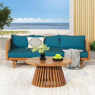 Ensemble de conversation modulaire en rotin d'extérieur en osier pour conversation, résistant aux intempéries, pour le jardin, le patio et la terrasse (avec coussins épais sarcelle foncé résistants à l'eau)