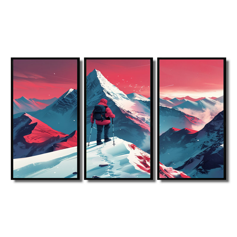 Ensemble de décorations murales rouges et bleues, H 28 po x l 36 po x P 1 po, Toile avec cadre flottant noir