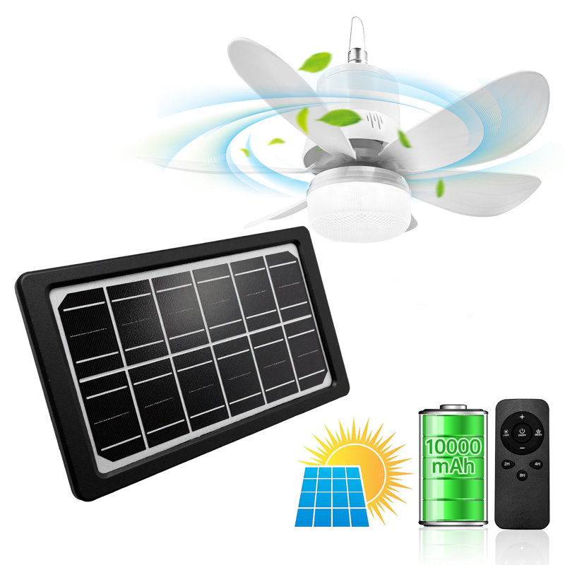 18.1" Solar Ceiling Fan Light Portable Hanging Fan Long Cord With Remote Control For Gazebo, Tent, Patios, Shed, Chicken Coop, Rv, Greenhouse Outdoor