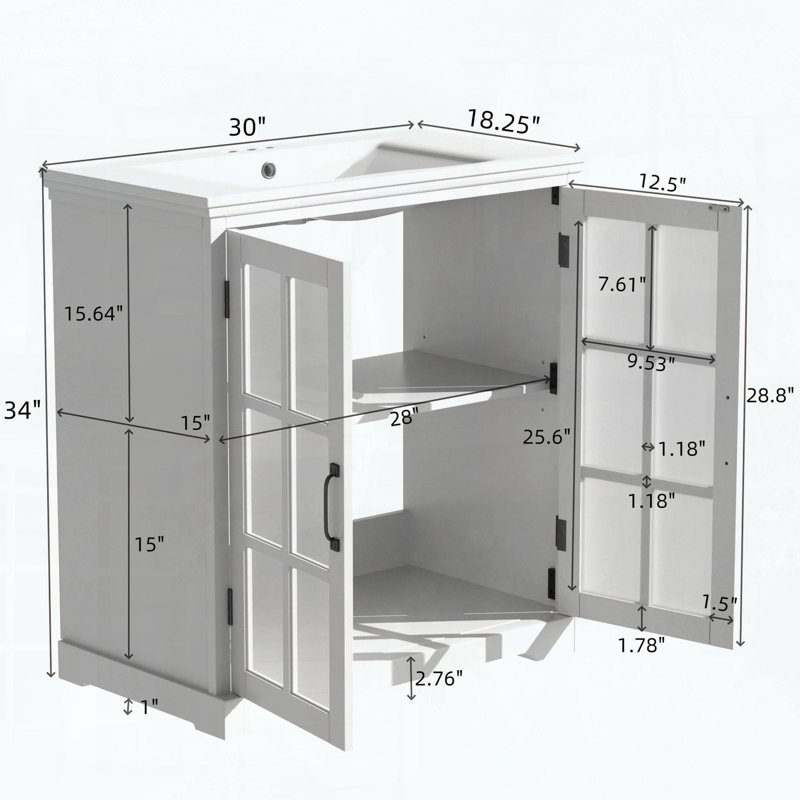Meuble-lavabo moderne avec verre trempé et poignées noir mat