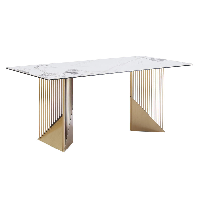 Table de salle à manger moderne 78,7 pouces avec plateau en ardoise et pieds en acier inoxydable