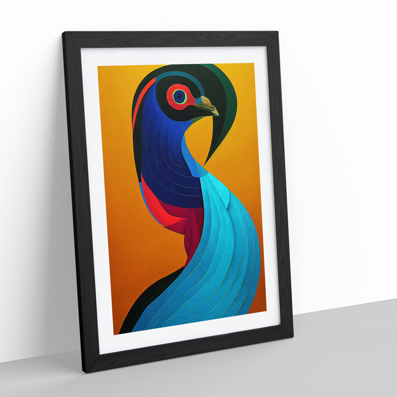 Peacock Abstract No.4 - Single Picture Frame Print, Black Framed, 64cm H x 46cm W x 2cm D