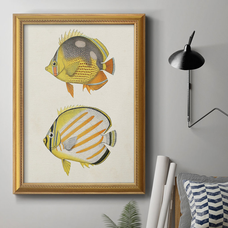 Jaune et gris poisson IV - toile encadrée de qualité supérieure - prête à être accrochée, 27" H x 18" W x 2.5" D