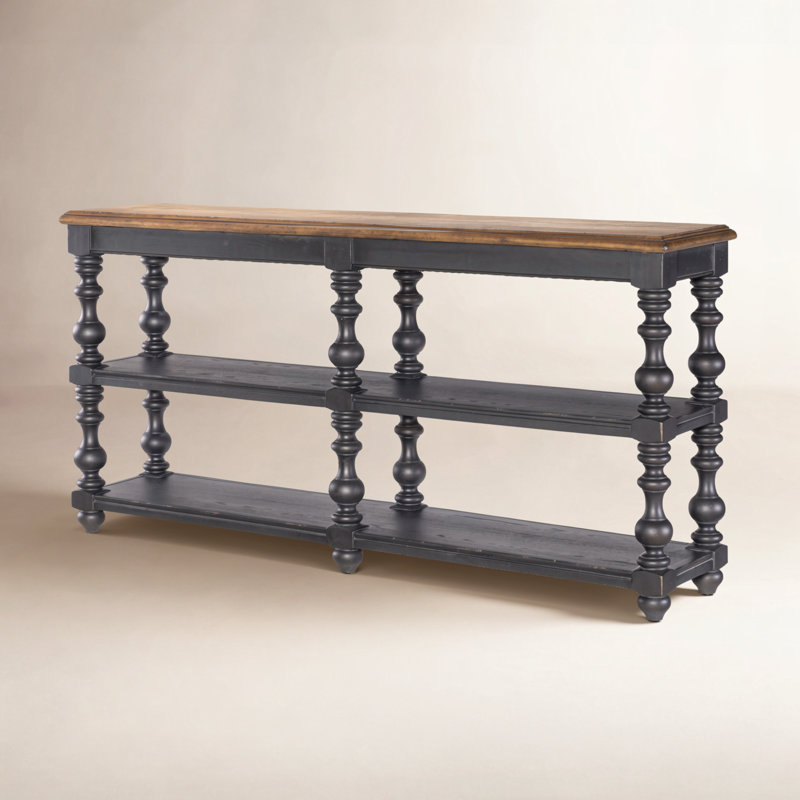 Country Living Vintage Market Turned Bobbin Leg Console Table (2 Open Shelves), Black