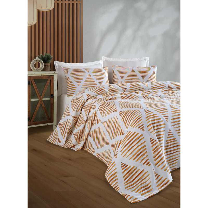 Double Pique & Pillowcase Set (2 Pieces), Mustard Color, 78.7 x 90.6 inches | 100% Cotton, 142 Thread Count, 280 GSM | Soft, Durable, and Machine Washable at 86°F | Perfect for Cozy Bedroom Decor