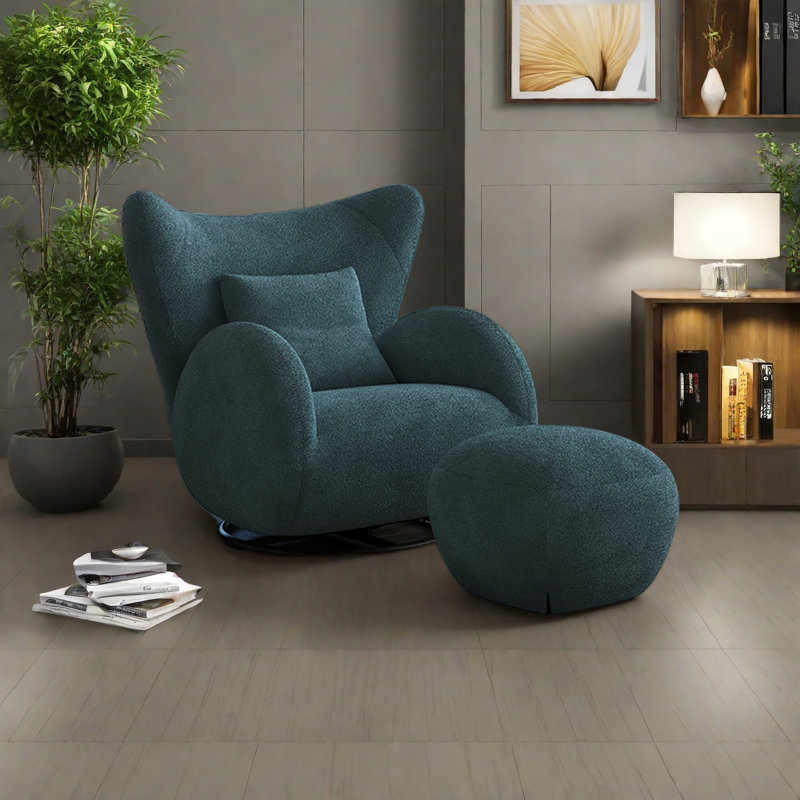Comfortable rotatable recliner chair, Green Chenille