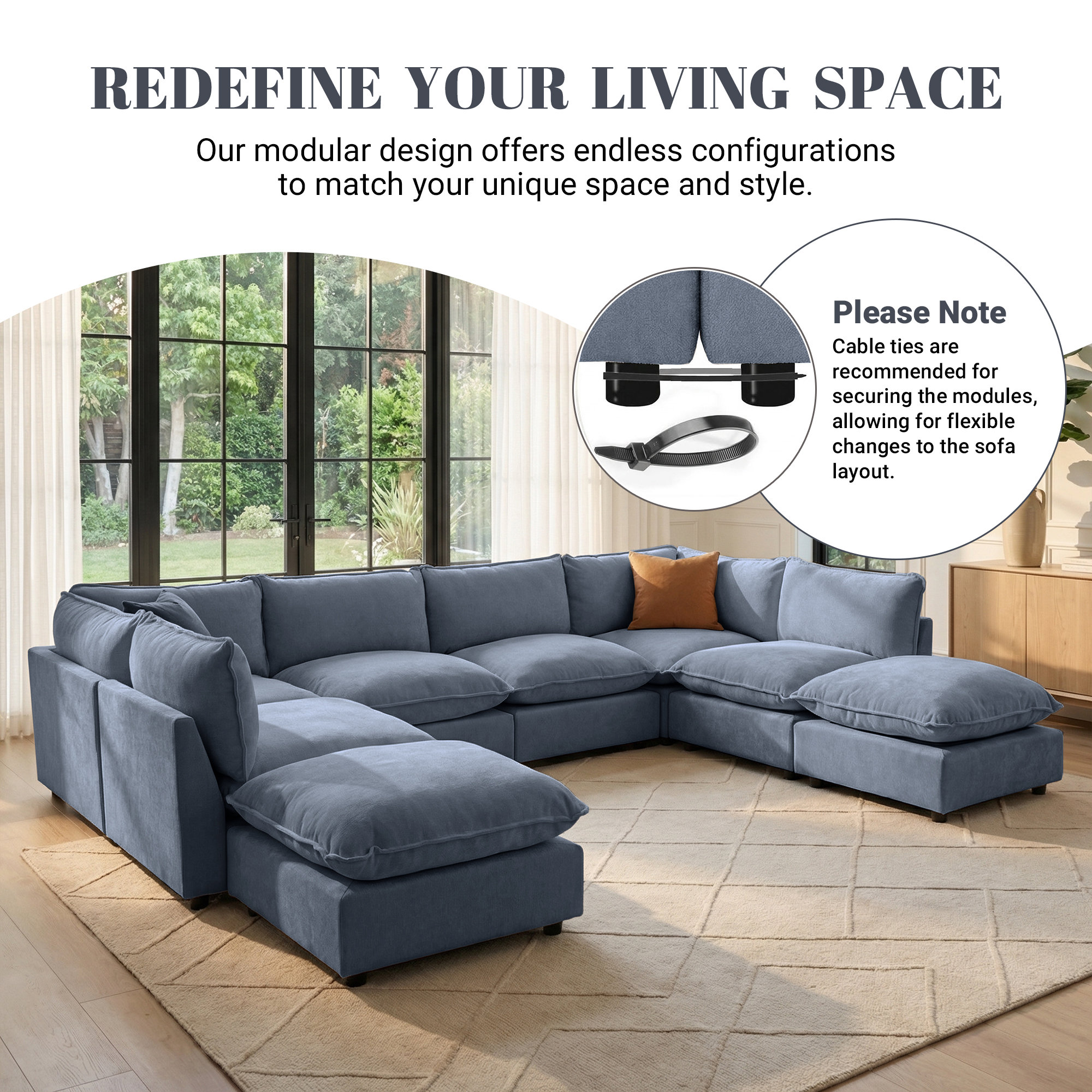 Eagan 106" 3 - Piece Modular Sofa, Blue Chenille