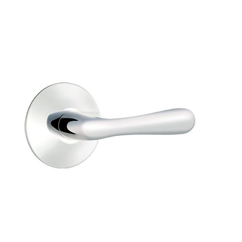 Basel Round Passage (Hall & Closet) Door Lever with Round Rosette, Bright Chrome, Left