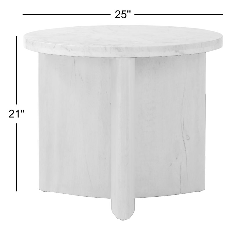 toli End Table - Italian White Marble, White/Rustic Gray