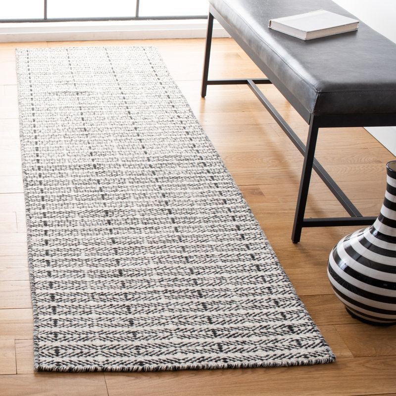 Abbie-Louise Hand Tufted Wool/Cotton Striped Rug in Black/Ivory, Runner 2'3" x 11'
