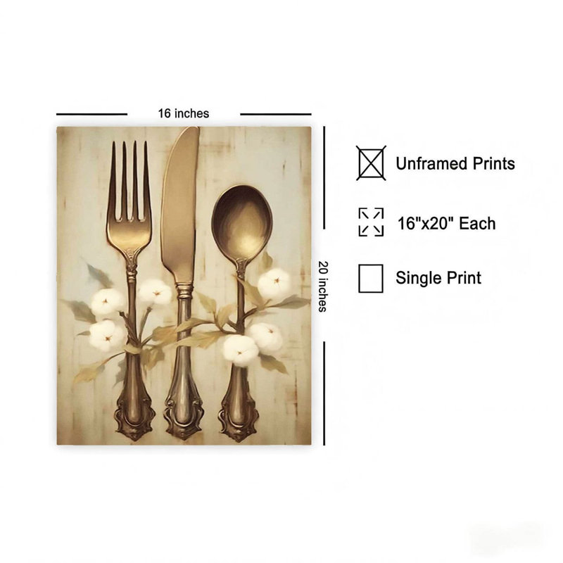 «Spoon», reproduction d'art sur toile, 20 x 16 po et fleurs blanches