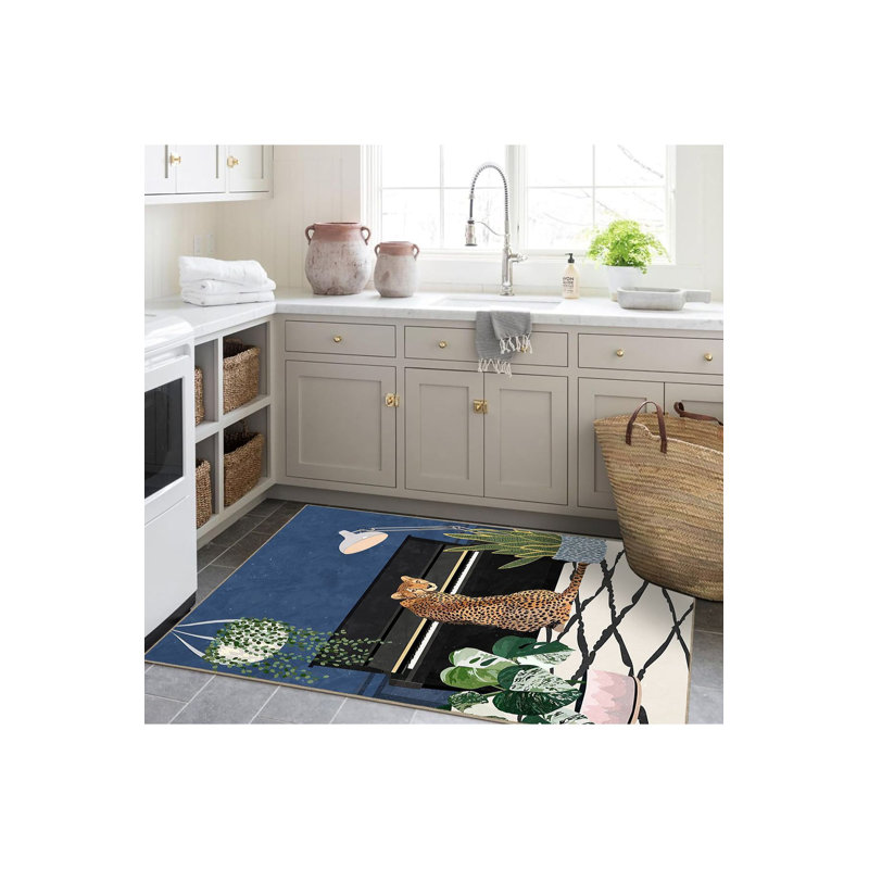 Tapis décoratif lavable à la machine moderne à motif piano et léopard, Rectangle 3 pi 3 po x 4 pi 11 po