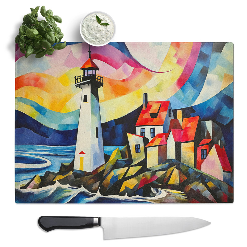 Lighthouse Abstract  Glass Chopping Board