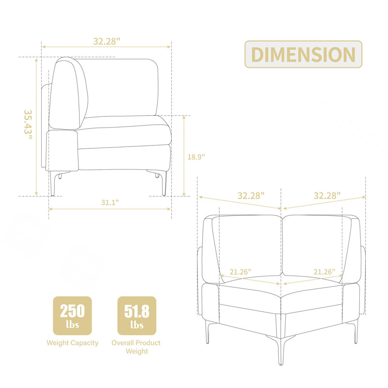 Modular Sectional Sofa Corner Seat,Middle Seat Module Couch,Beige