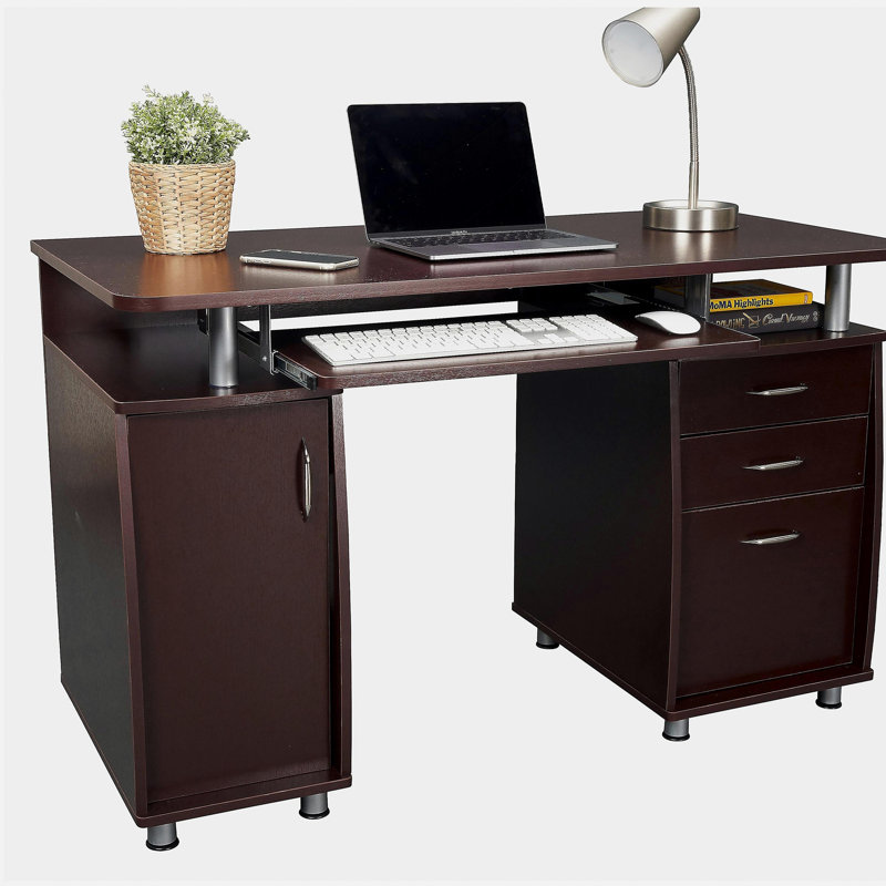 Bureau d'ordinateur complet avec espace de rangement, couleur chocolat, Brun