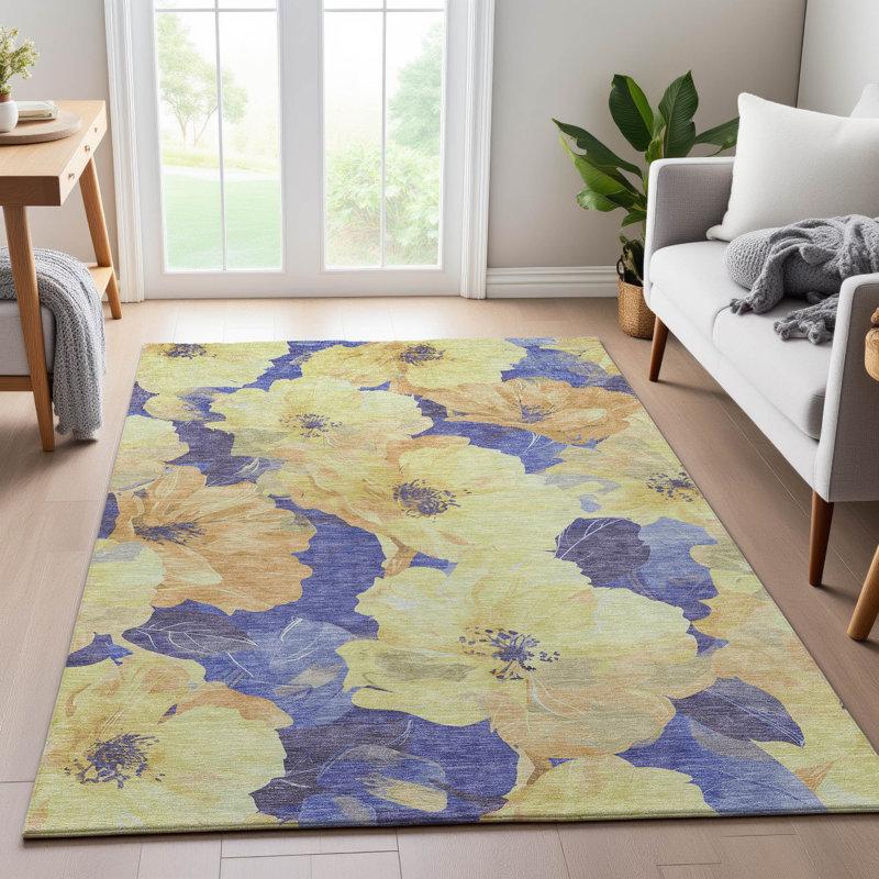 Tapis floral Premium Floyd AMF1542 lavable à la machine, Rectangle 5 pi x 7 pi 6 po