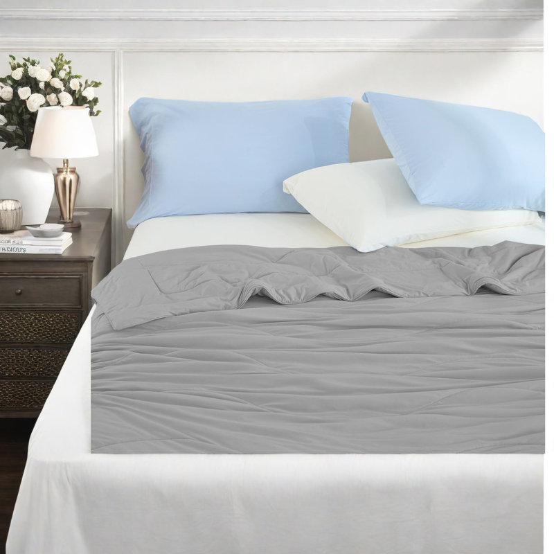 Cooling Gray Bedding Set, Lightweight Nylon Comforter For Year-round Use