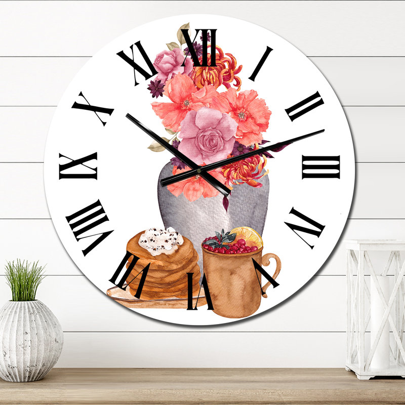 Composition d'automne avec tartes aux fruits et boissons chaudes - Horloge murale décontractée, Petit