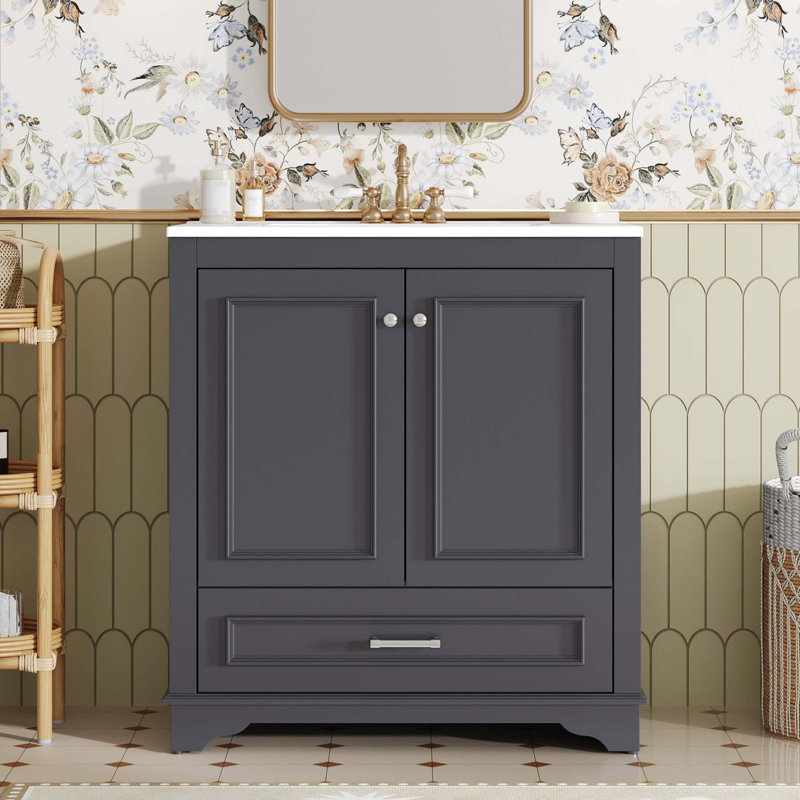 Luxueux meuble-lavabo d'inspiration française avec lavabo en céramique et portes à fermeture douce