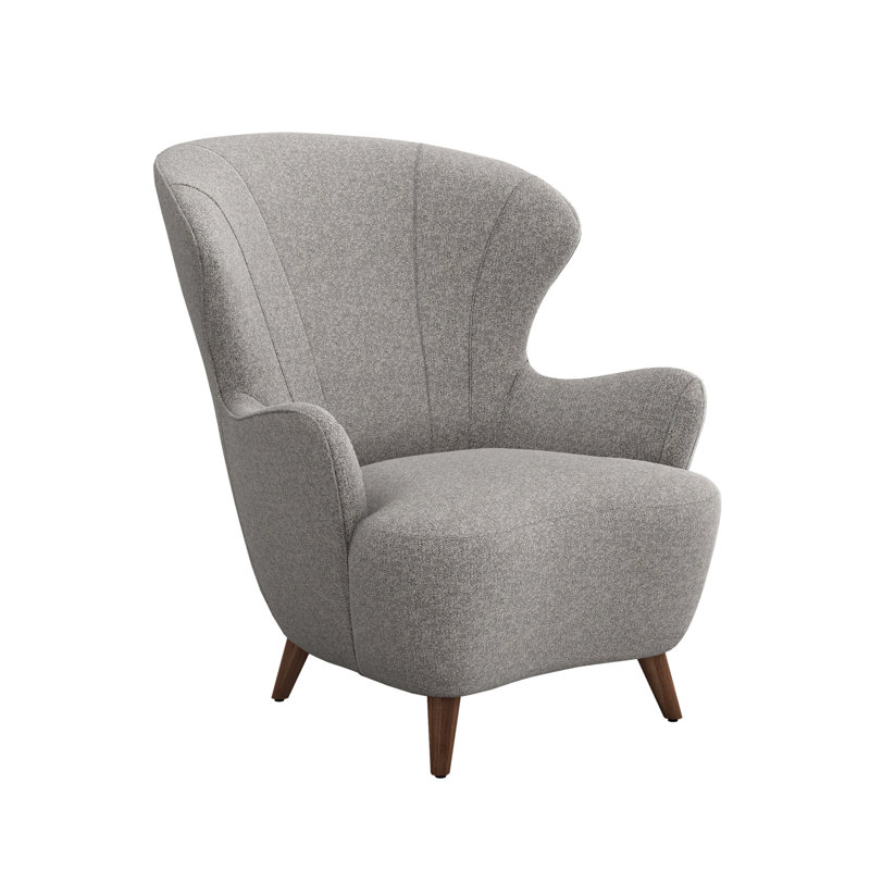 Fauteuil à oreilles en polyester large de 33 po Ollie, Noyer, Pure
