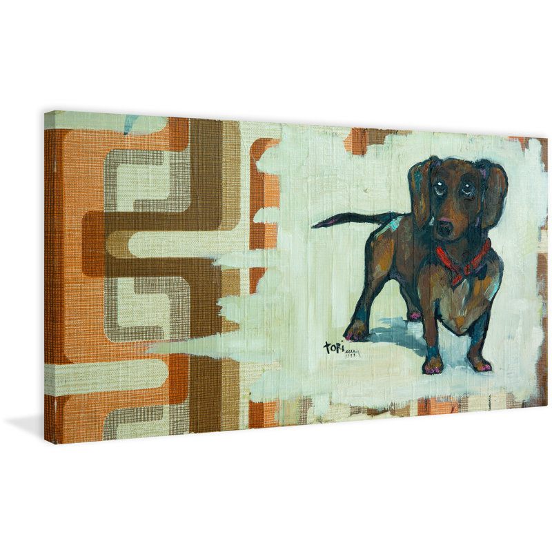 « daschunds is cool », reproduction de peinture à l’huile sur toile tendue, H 12 po x l 24 po x P 1,5 po
