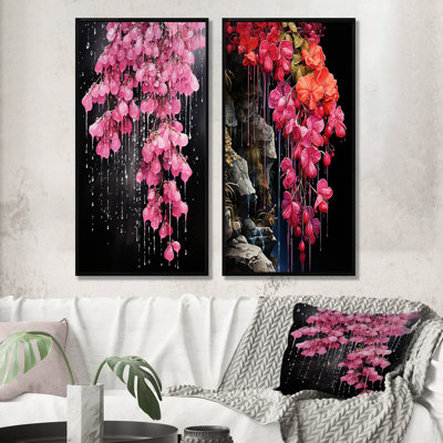 «Pink Foxglove Dreams Vivid Fantasy Fuchsias I», ensemble d'art mural sur toile Foxglove