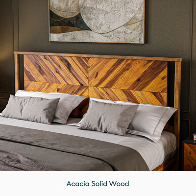 Vivian DELUXE Platform Bed Frame with Headboard – Acacia Wood