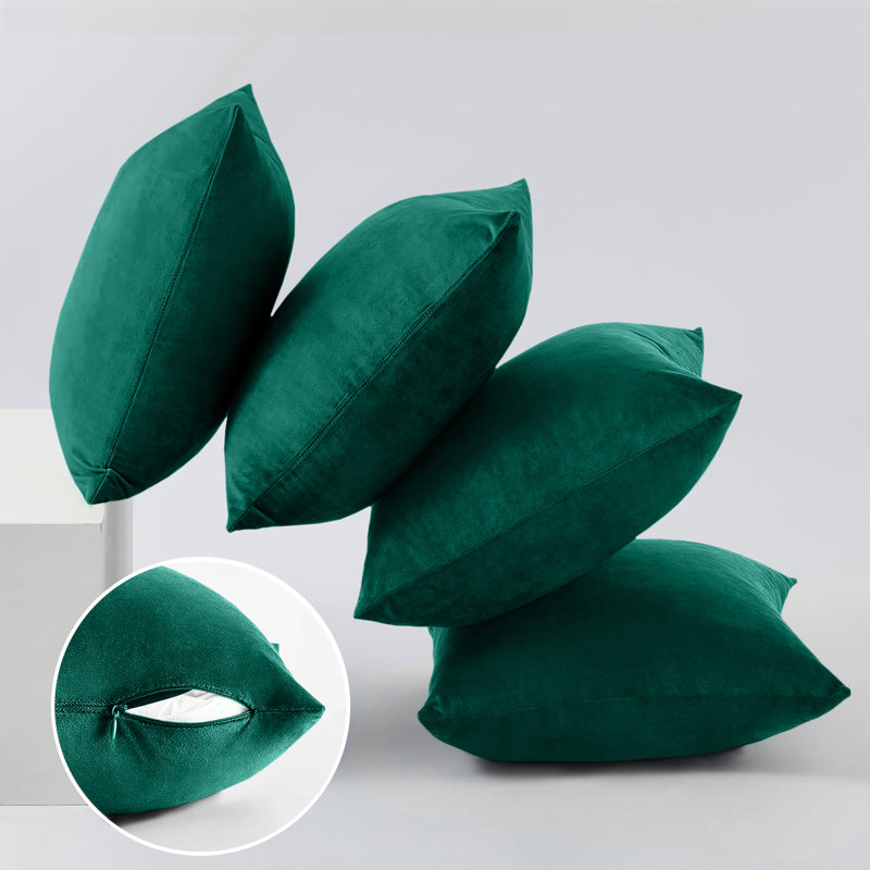 Luxury Square Throw Cushion Cover Pad set of 4, Dark Green