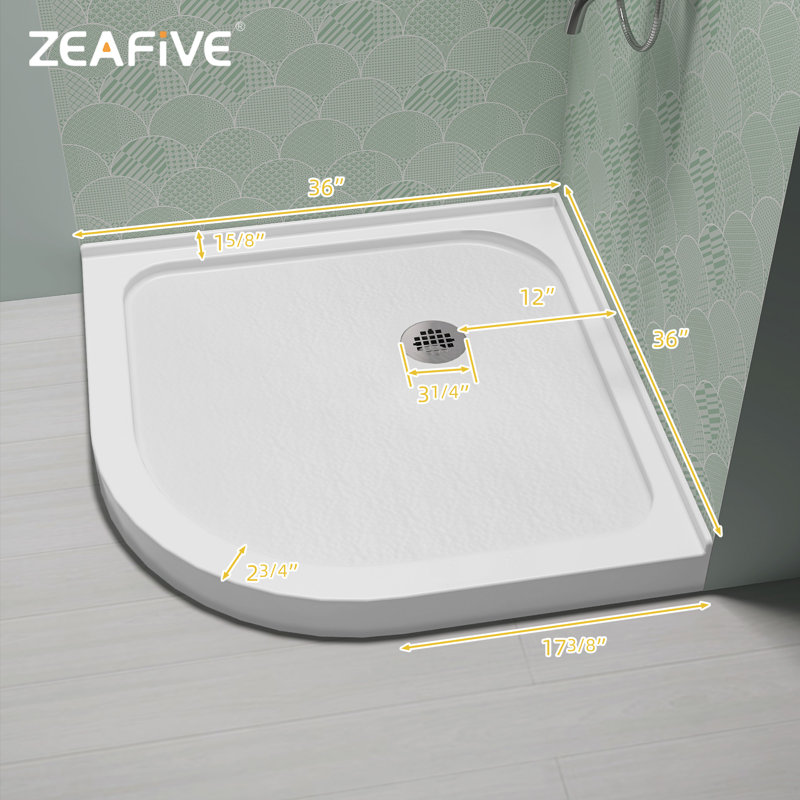 36 In. D X 36 In. W X 4 In. H Center  Drain Single Threshold Sector Shower Base