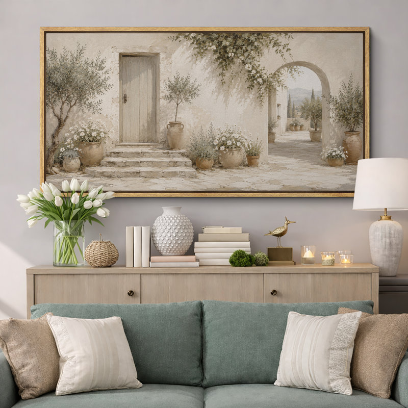 «Rustic Olive Courtyard Archway», impression sur toile encadrée, impression sur toile, 3 pièces, H 30 po x l 60 po x P 1,5 po