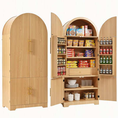 Grand garde-manger 72 po arqué avec portes cannelées, 8 tablettes de porte et tablettes réglables