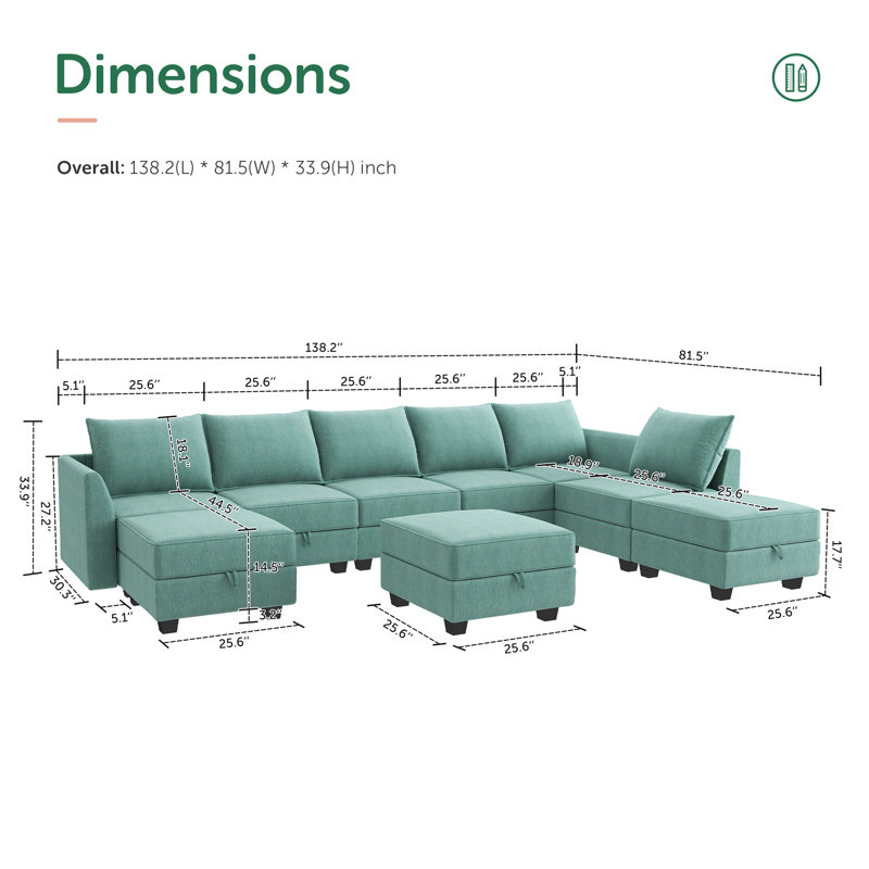 Canapé modulaire en U avec méridienne Tremee, Polyester bleu