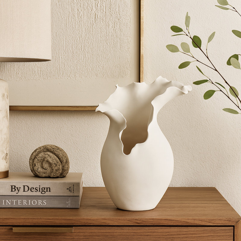 Vase de table en céramique Bia, Blanc, H 14,8 po x l 9,15 po x P 9 po