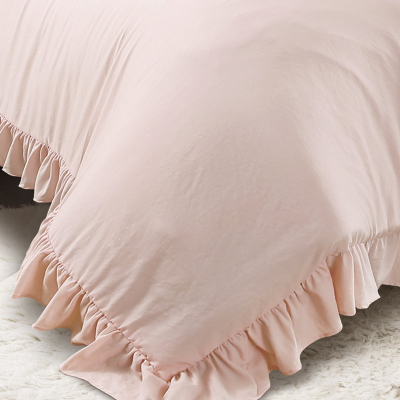 Blush Microfiber King Comforter Set with Ruffled Edges